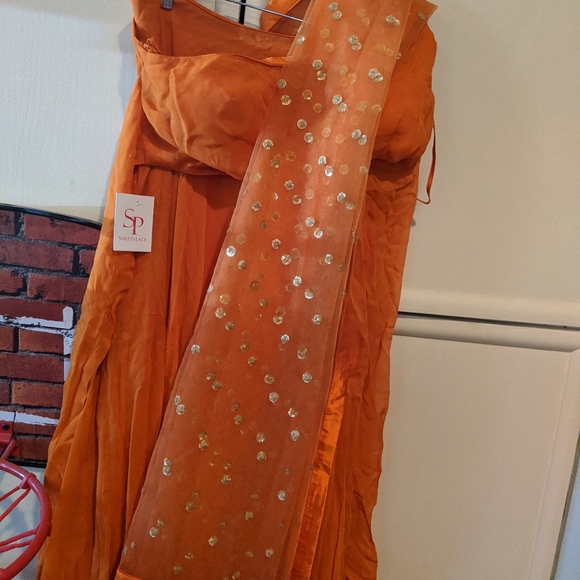 Orange Golden Saree - Picture 2 of 5